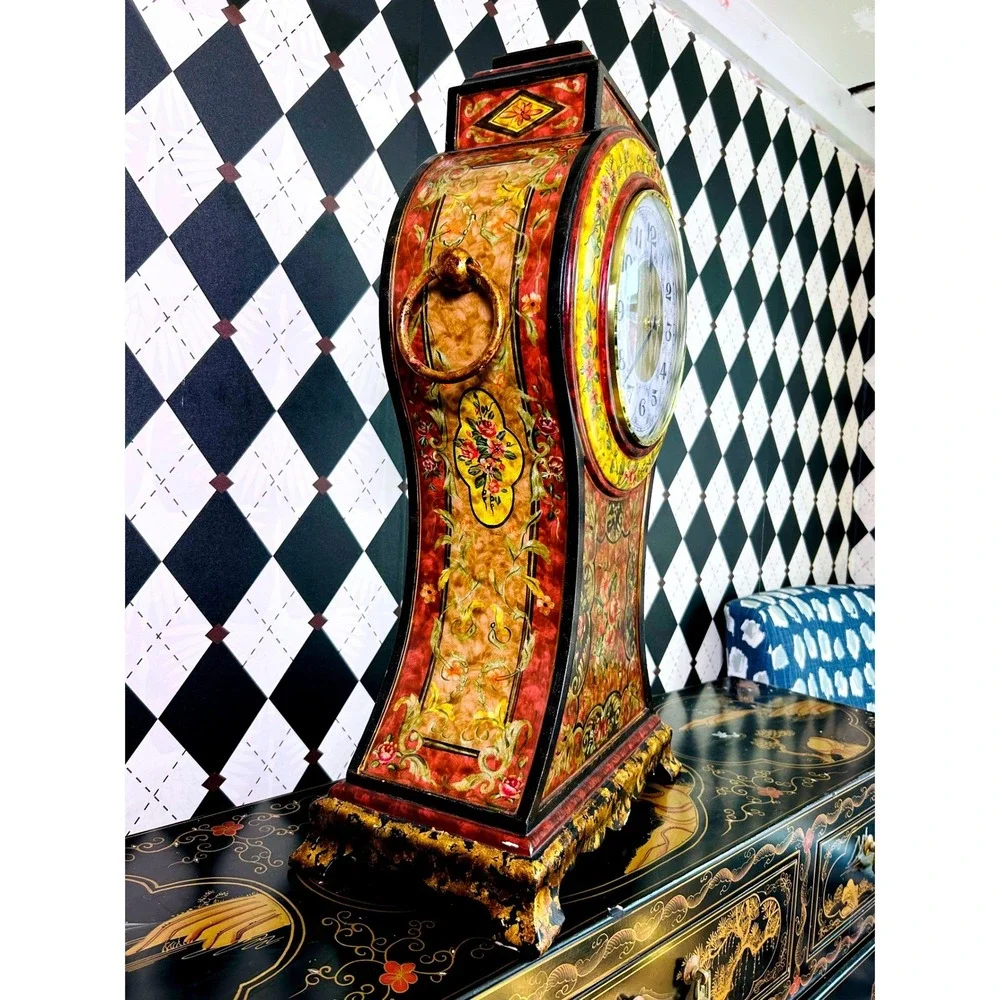 Oversized 2ft Tall Italian Florentine Style Mantel Clock Hand Painted